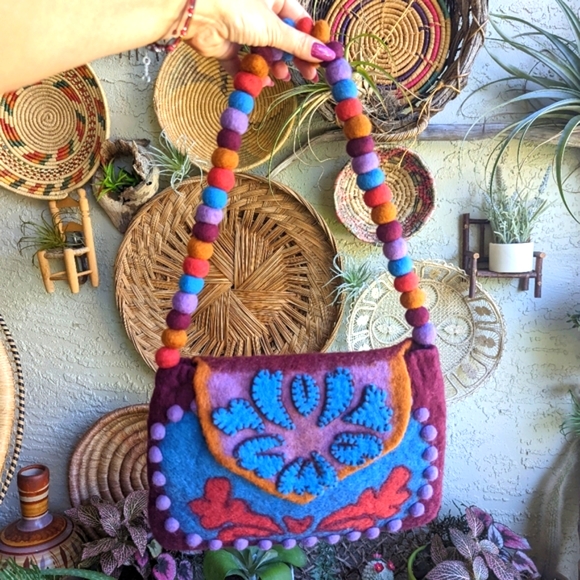 Rising Tide Handbags - Rising Tide Felted Wool Handbag Luxe Bohemian Flap Shoulder Bag Plum Hippie Vibe